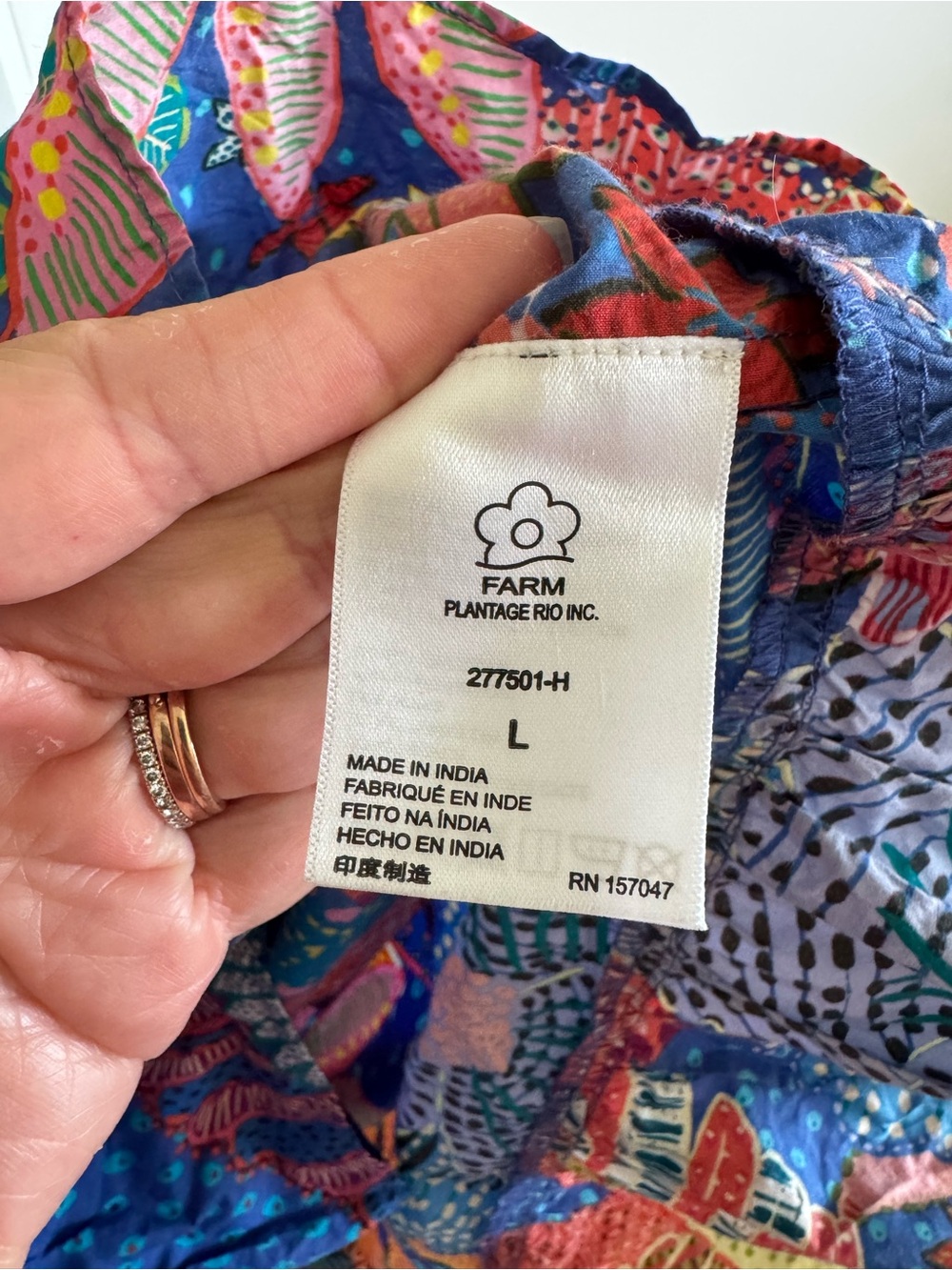 FARM Rio for Anthropologie Blue Tropical Floral Smocked Midi Dress Size Large - Picture 4 of 5